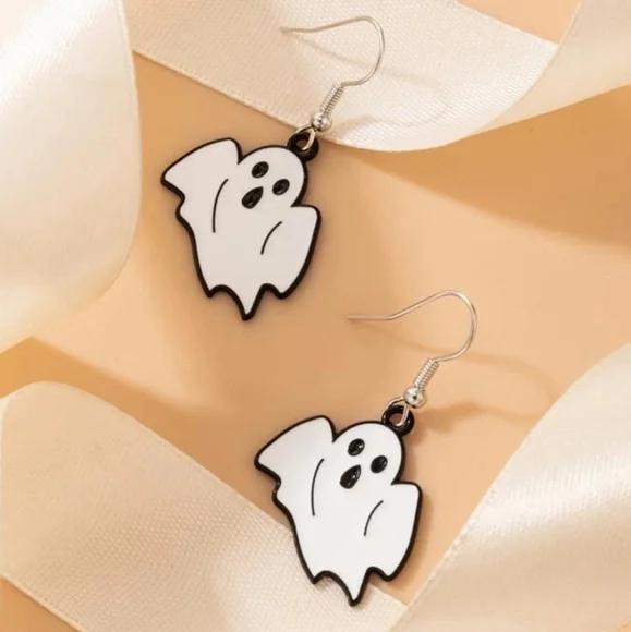 Ghost Dangle Drop Earrings Halloween Earrings Spooky Season Approved - Picture 2 of 5